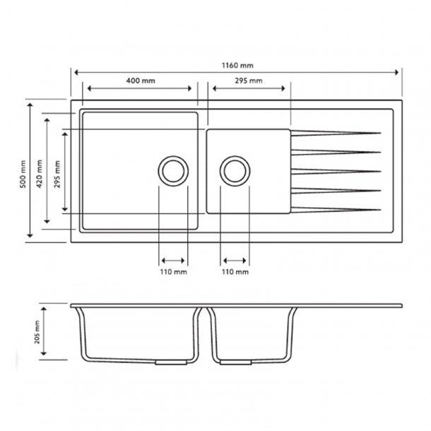 CARYSIL VIVALDI 1160x500mm Metallic Black Granite 1.5 Kitchen Sink with Drainboard
