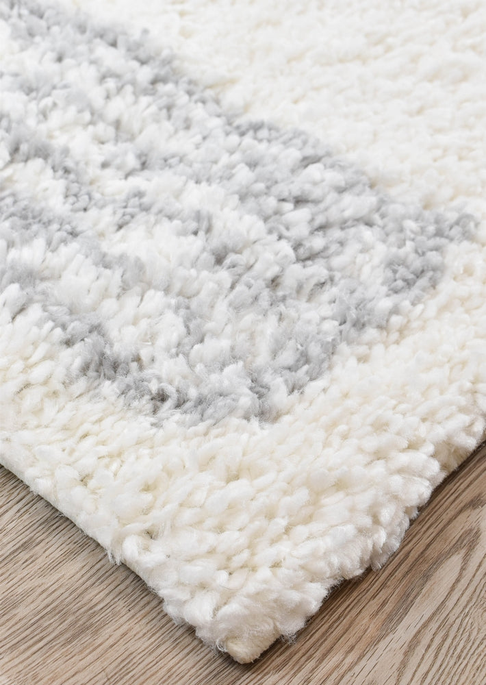 On Sale! Grey Palermo Shaggy Geometric Design Machine-Made Floor Rug - 25mm Pile