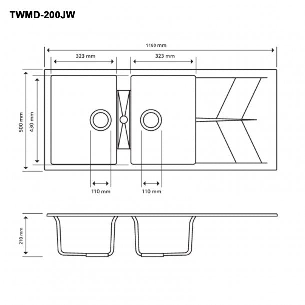 Limited Time Offer! CARYSIL JAZZ Double Kitchen Sink with Drainboard, 1160x500mm White Granite