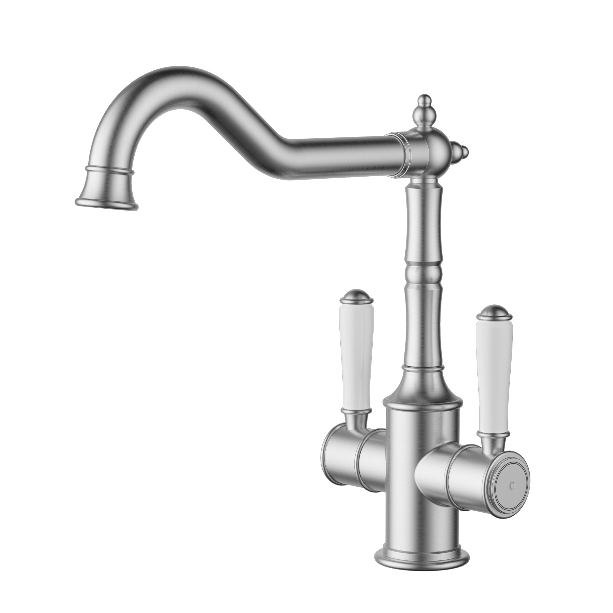 Brushed Nickel Clasico Twin - Handle Sink Mixer with Ceramic Handles