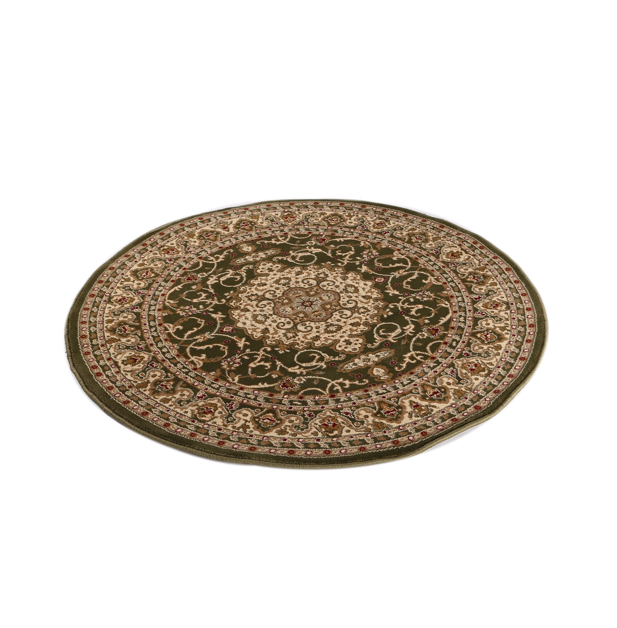 Elegant Green Bordered Rug with Traditional Floral Design