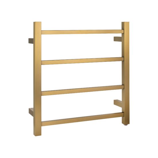 4-Bar Square Electric Heated Towel Rack with Brushed Yellow Gold Finish
