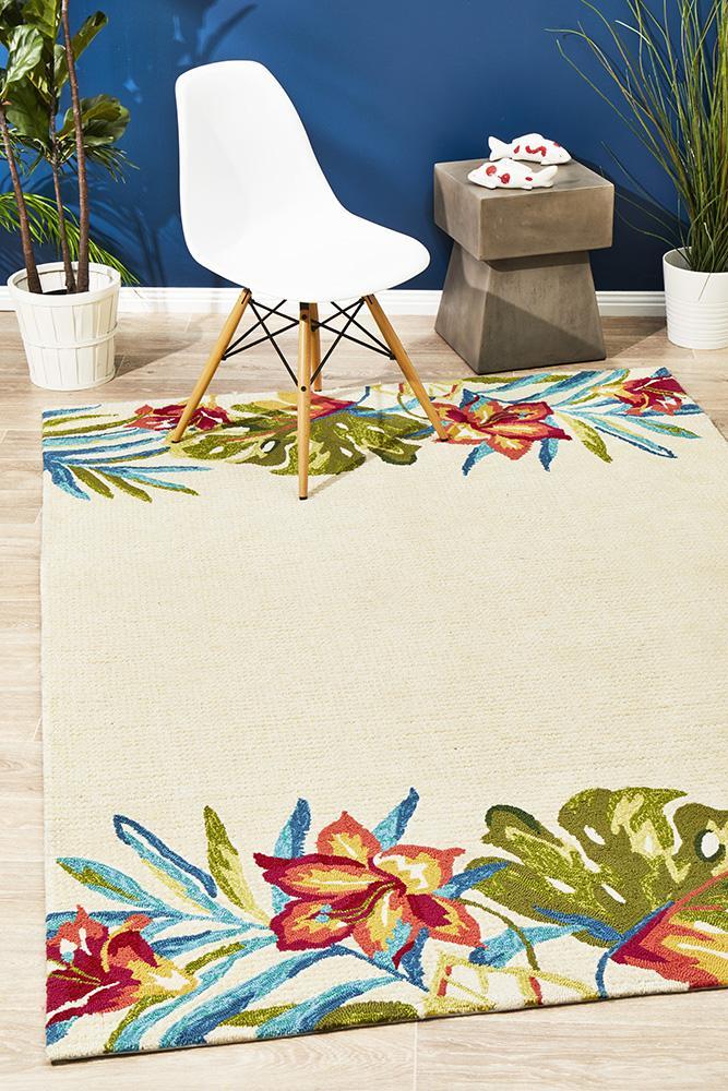 Vibrant Tropical-Inspired Outdoor and Indoor Copacabana Cream Rug