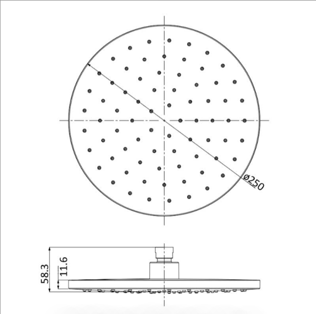 Chrome-finished Otus Round Overhead Plastic Shower Head