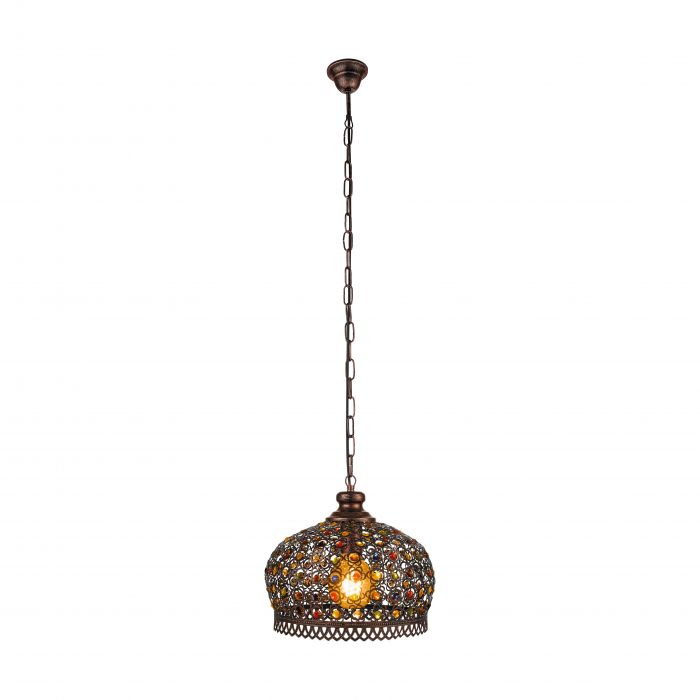 Antique Copper-Coloured Steel Pendant Light JADIDA 64 with Coloured Glass Beads