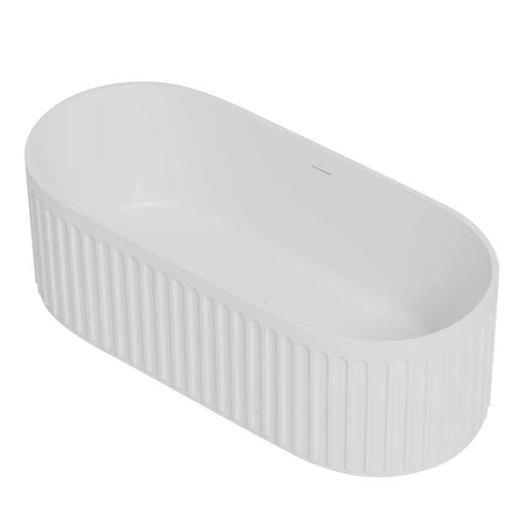 1700mm Oval Solid Surface Stone Bathtub with Overflow in Matte White