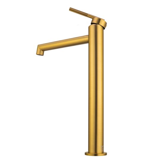 Exclusive Tall Brushed Yellow Gold Bathroom Basin Mixer with 15-Year Warranty