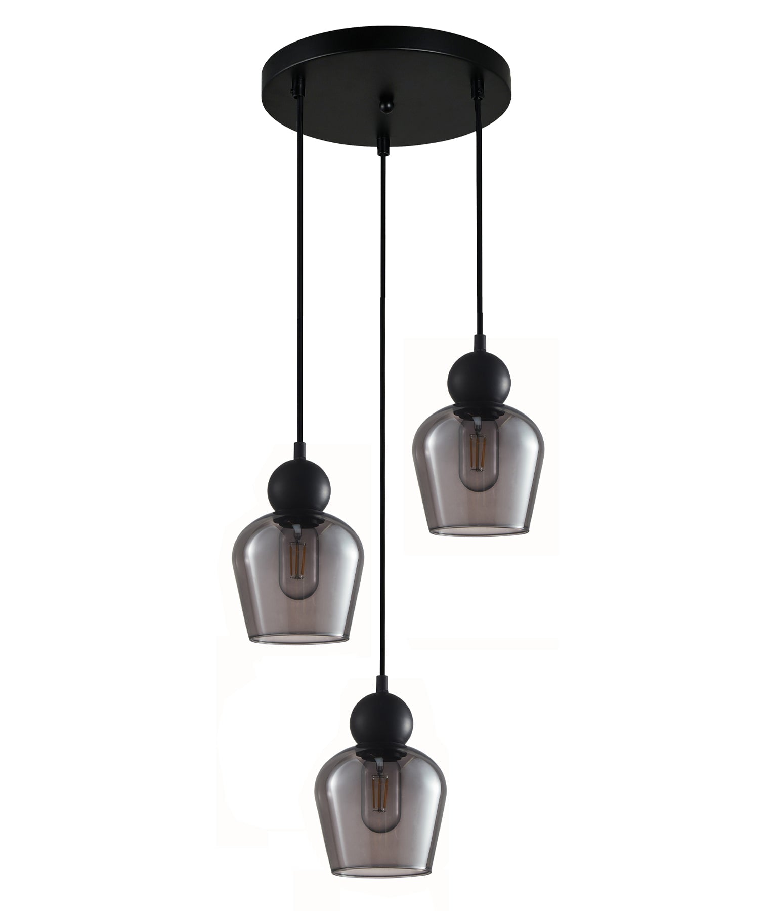 CHAMPAN: Elegant Interior Pendant Lights with Bronze Amber/Black Smoke Glass, Ellipse Shape & Multiple Round Bases