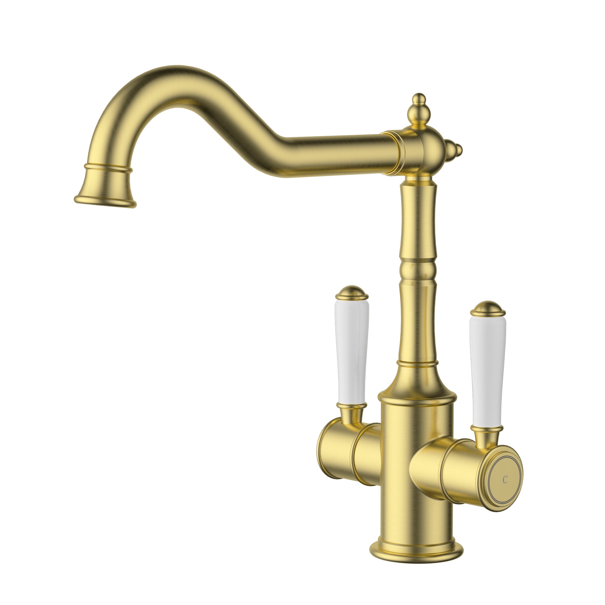 Brushed Gold Clasico Twin - Handle Sink Mixer with Ceramic Handles