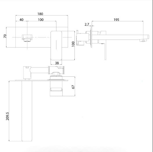 Matte Black Ceramic Wall - Mounted Basin Mixer with Spout