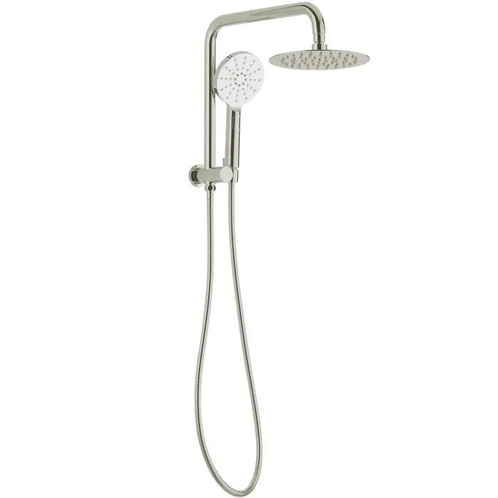 PAVIA Twin Shower Set - Brushed Nickel, 200mm Round Head, Top Inlet (Hot Sale!)