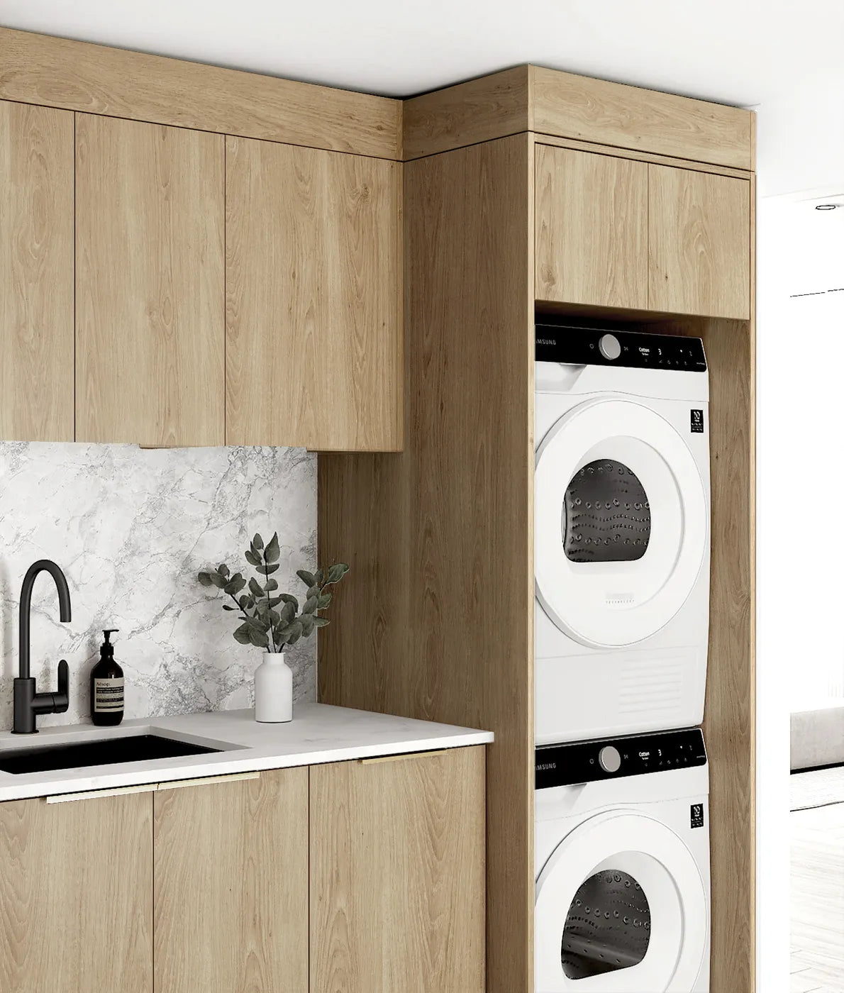 Byron 1715x600x2100 Natural Oak Laundry Cabinet Set (Style C)