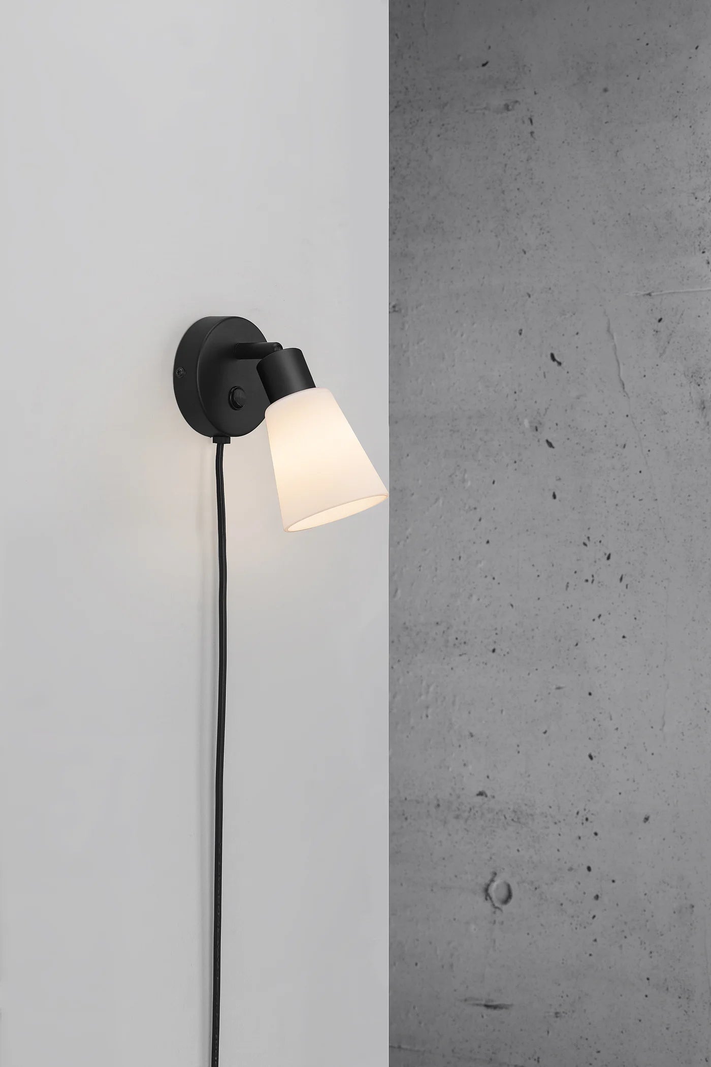 Nordlux Cole Black Wall Light with Adjustable Lamp Head and Opal Glass Shade
