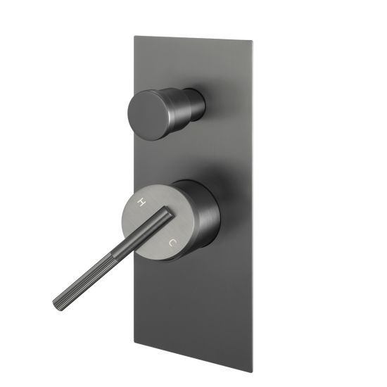 Modern Brushed Gun Metal Wall - Mounted Bathroom Shower Mixer with Diverter