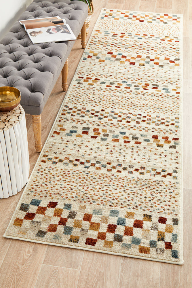 Exclusive Oxford Bone Runner Rug with Traditional Squares Design - Ideal for Any Space