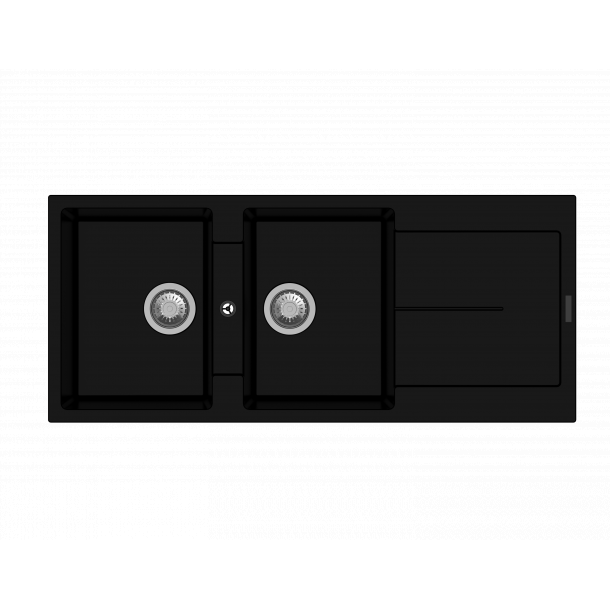 CARYSIL ENIGMA 1160x500mm Double Kitchen Sink in Metallic Black with Drainboard