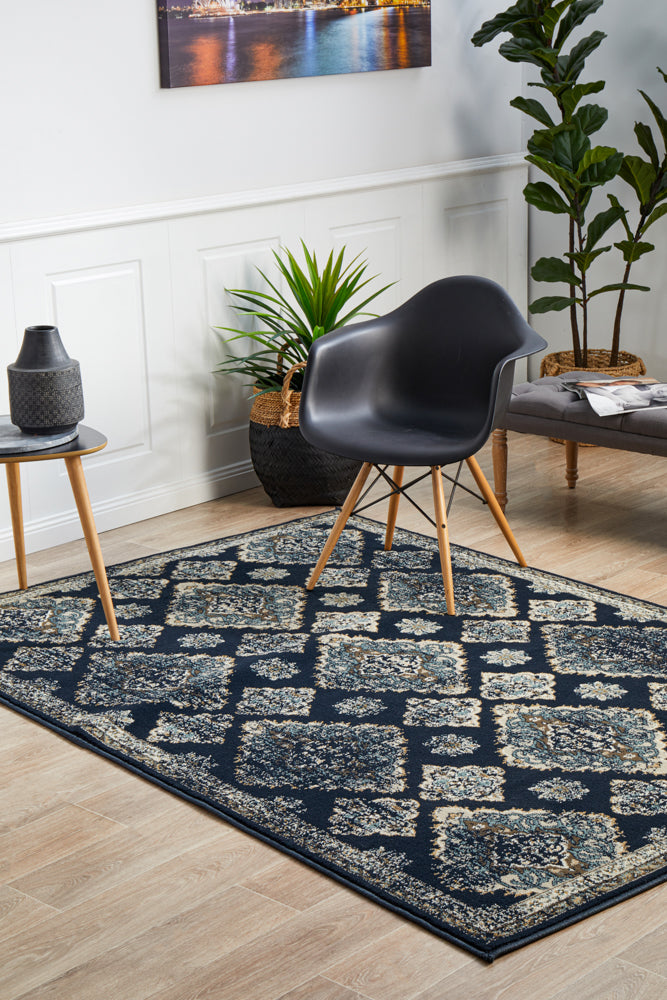 Hot! Oxford Navy Traditional Timeline Rug