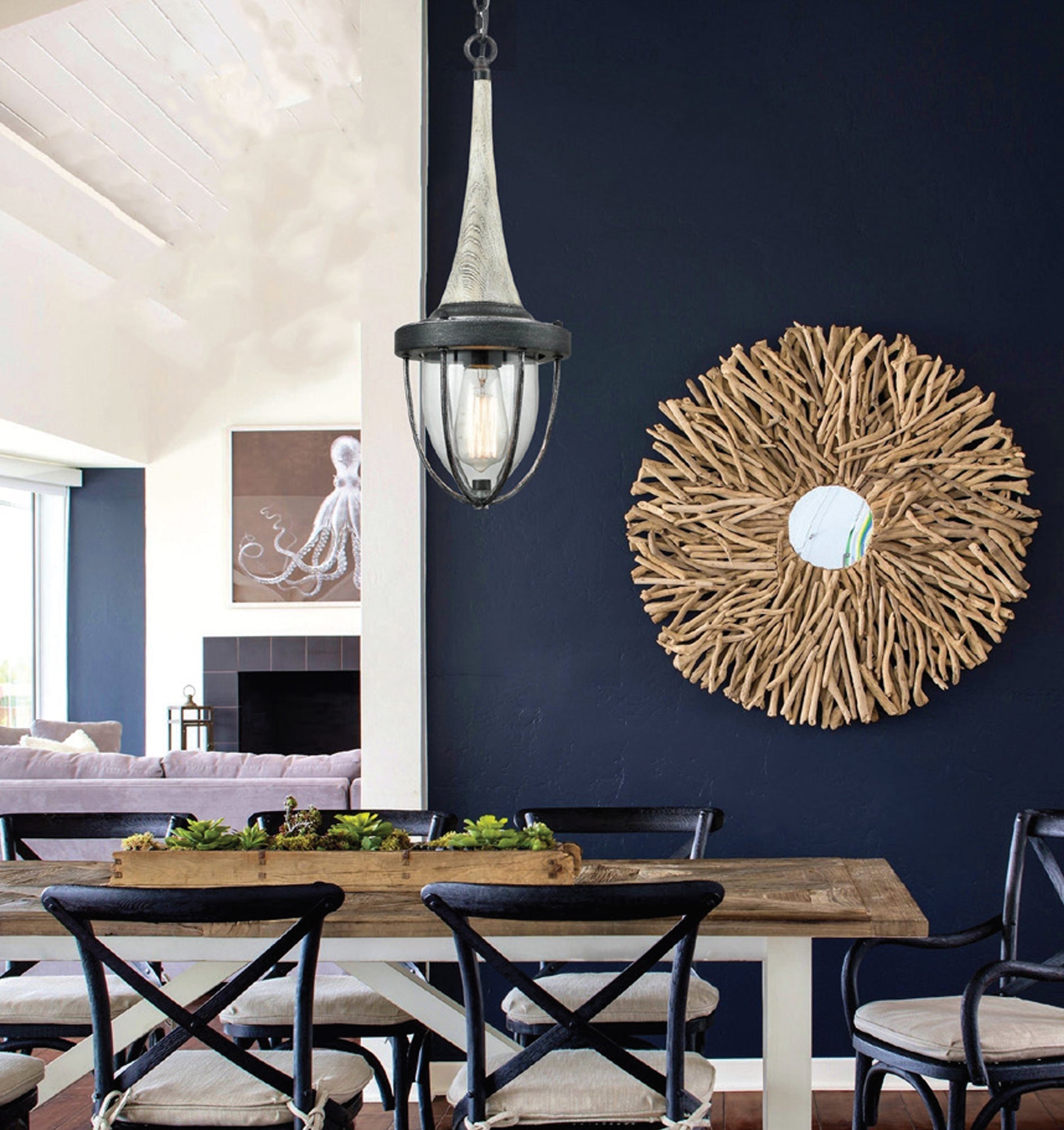 PENDOLO: Elegant Classic Replica Iron-Wood-Glass Pendant Light