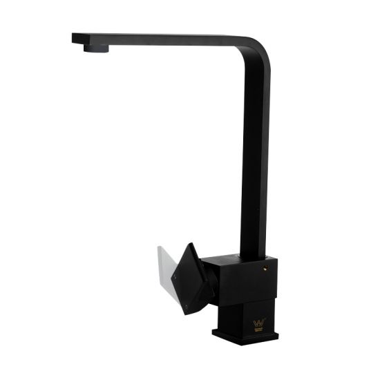 Matte Black Square Kitchen Mixer with 360 - Degree Swivel Spout