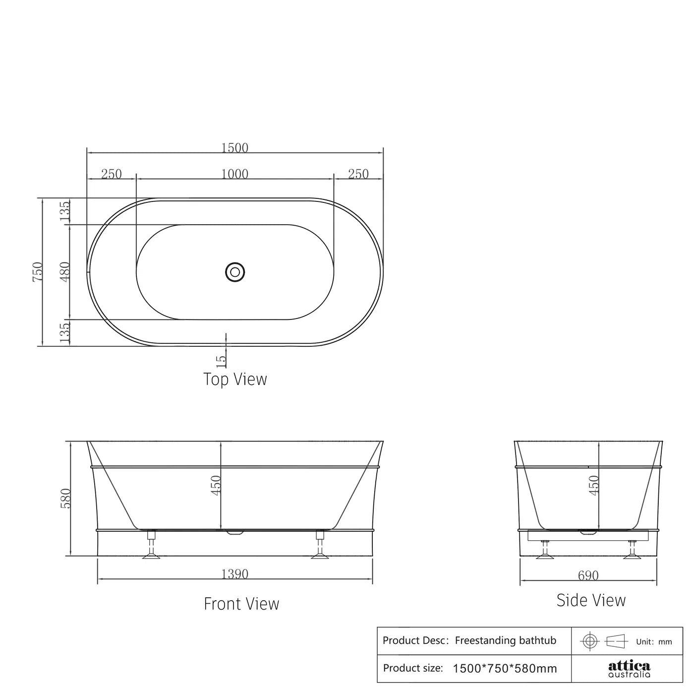 Exclusive Offer! Coogee Freestanding Non - Overflow Bathtub for Modern, Victorian & Hamptons Bathrooms