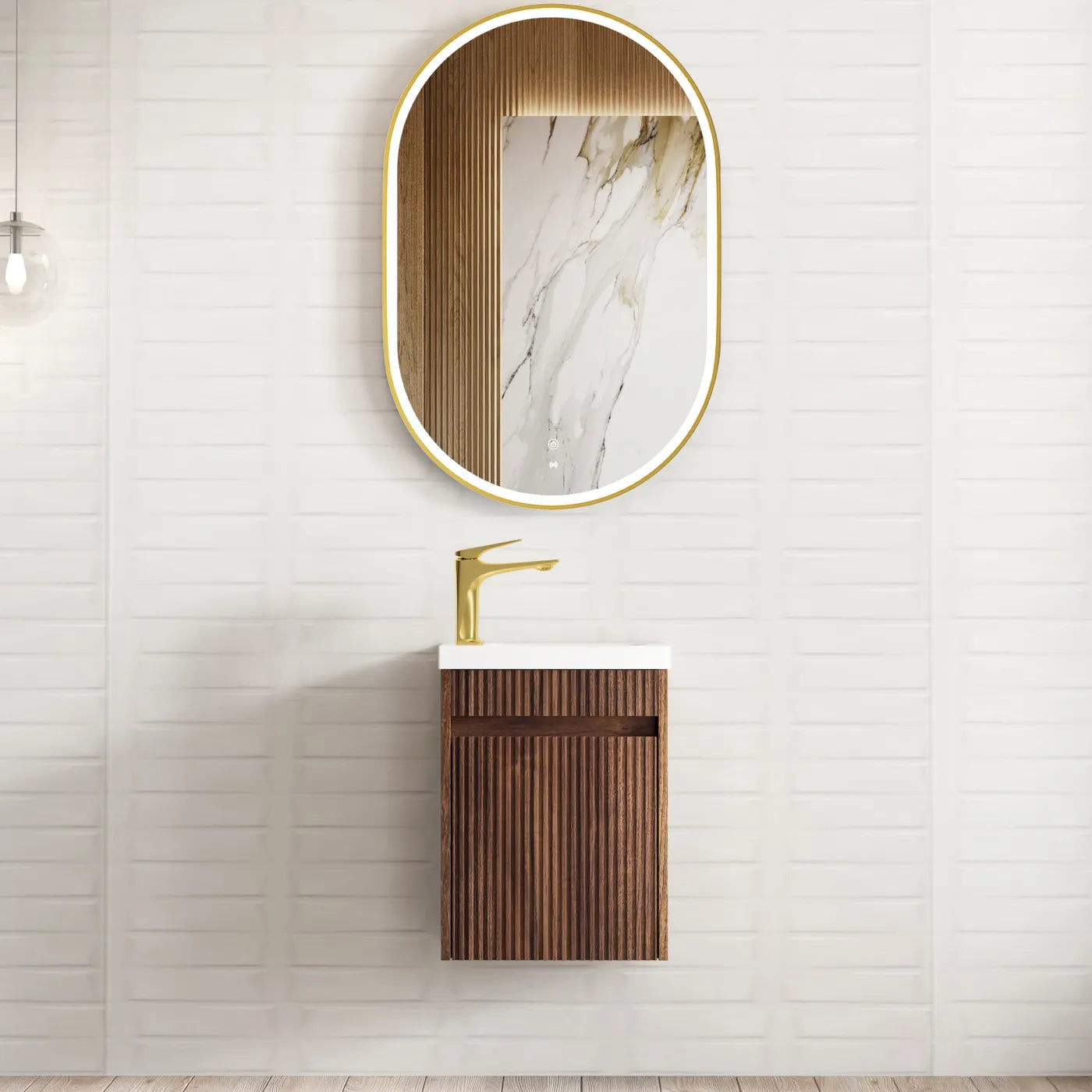 Otti 400mm Sable Walnut Fluted Mini Ensuite Floating Vanity
