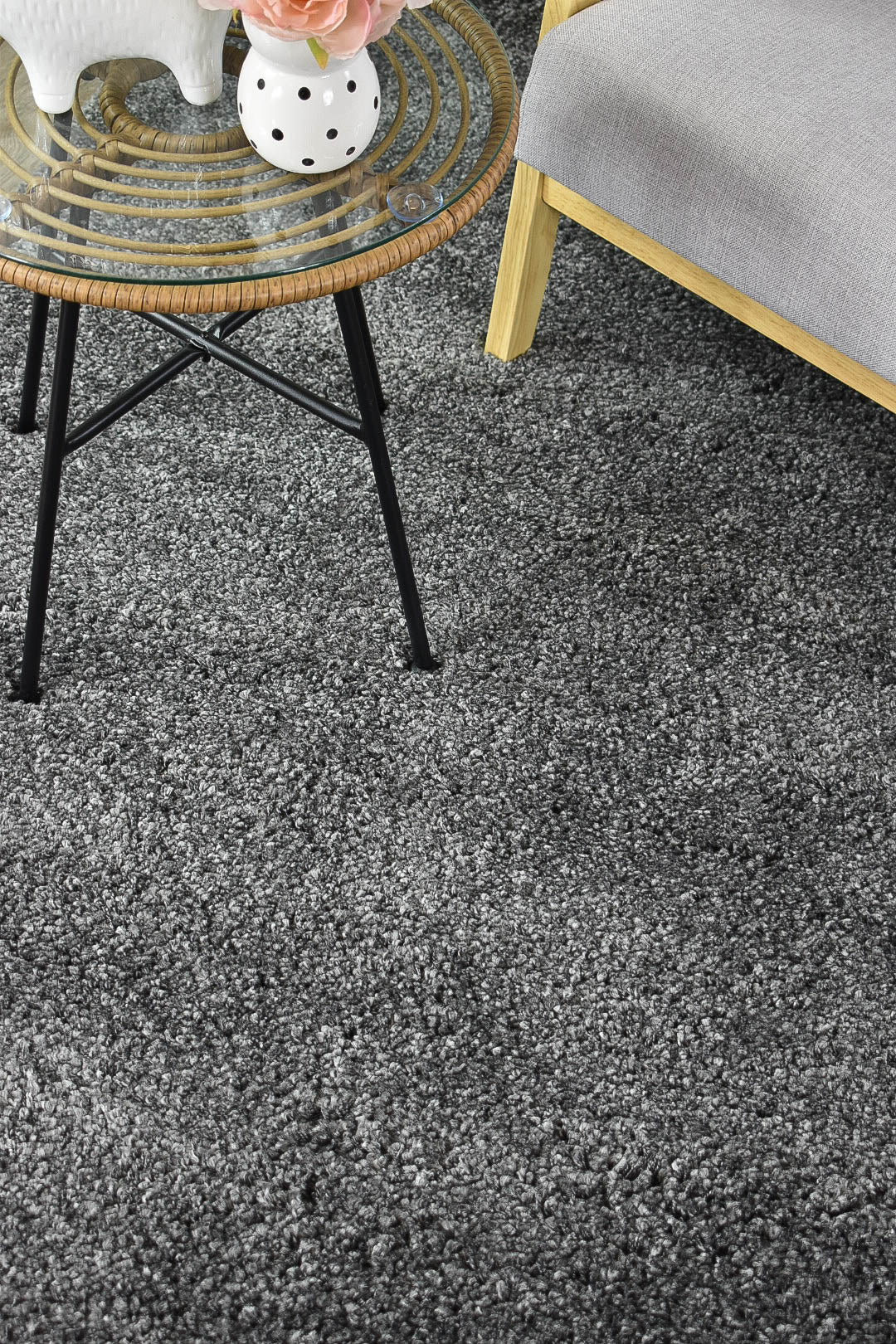 Stylish Palma Anthracite Polypropylene Rug with Soft and Dense Pile