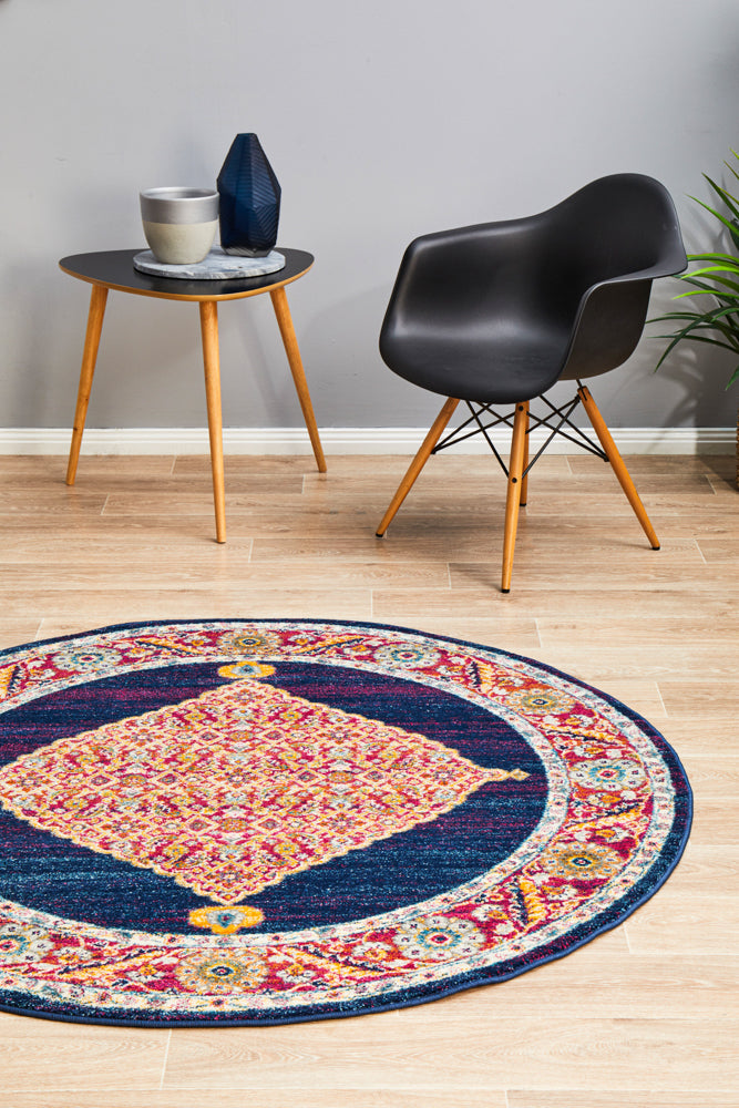 Century 966 Durable Royal Blue Round Polypropylene Rug