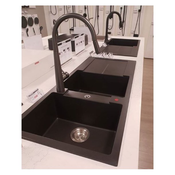 CARYSIL ENIGMA 1160x500mm Double Kitchen Sink in Metallic Black with Drainboard
