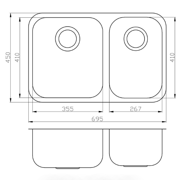 Hot Sale! Chrome Cora Double Bowl Undermount Sink, 695 x 450mm