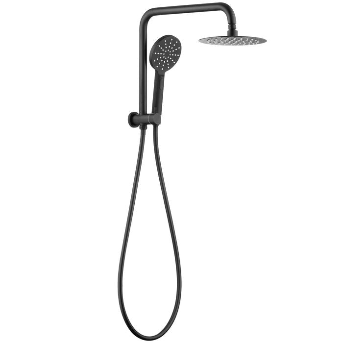 PAVIA Round 200mm Twin Shower Half Rail with Matte Black Top Inlet