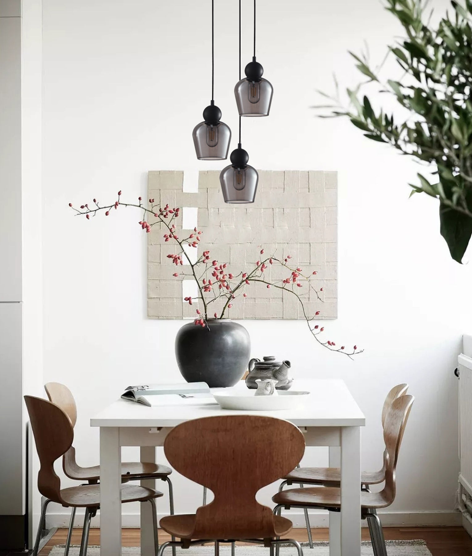 CHAMPAN: Elegant Interior Pendant Lights with Bronze Amber/Black Smoke Glass, Ellipse Shape & Multiple Round Bases