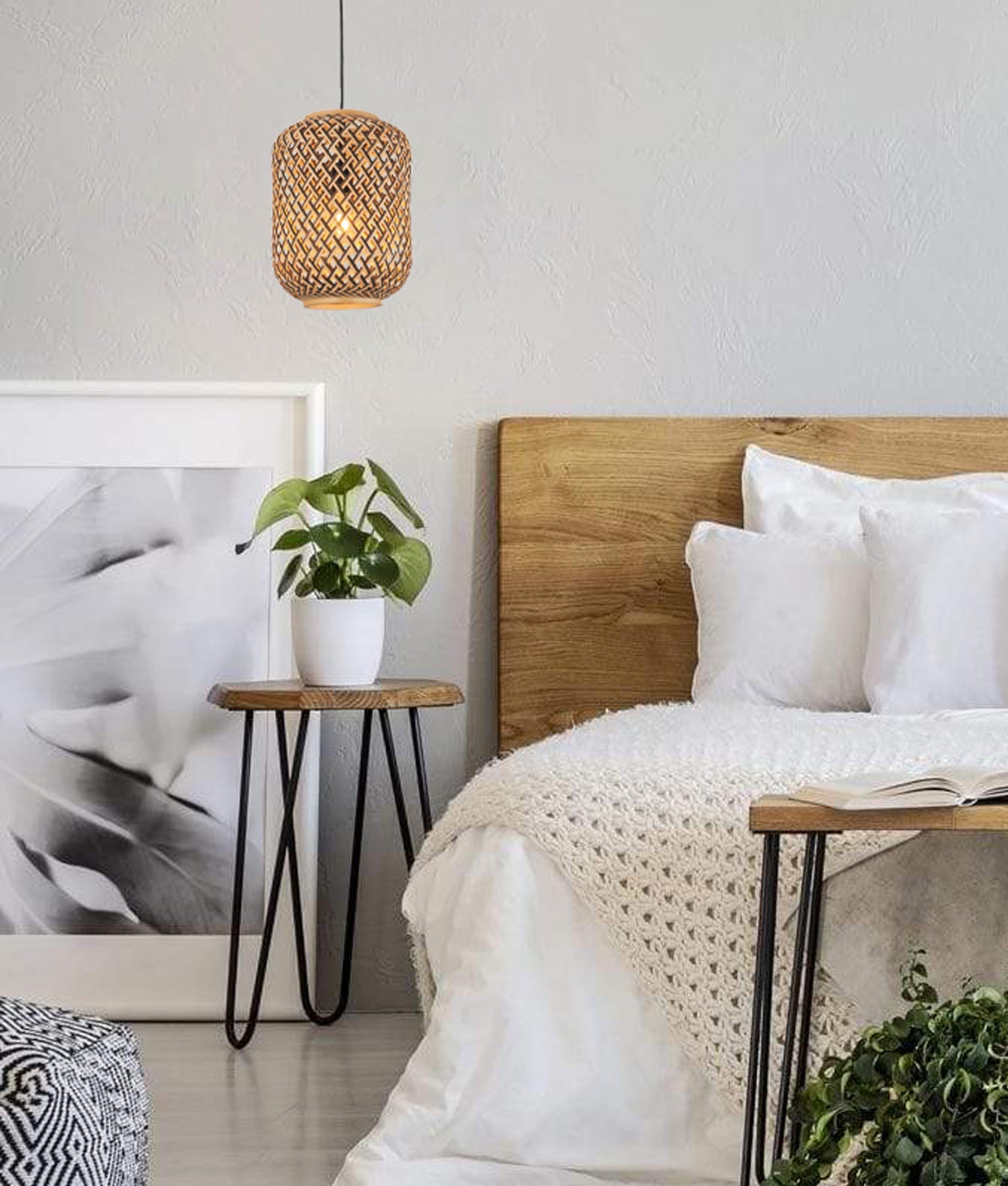 Hot Deal! Bohemian Brown/Natural Bamboo Cylinder Interior Pendant Light