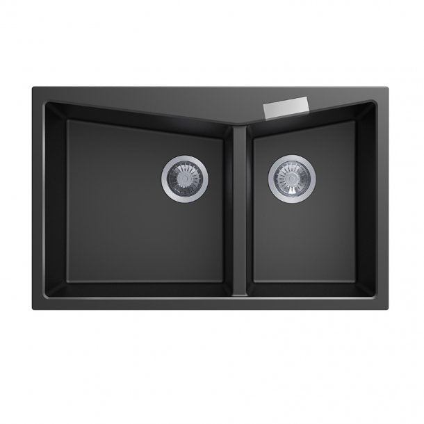 CARYSIL CGDB 800x500mm Black Granite Double Kitchen Sink - German Engineered with Lifetime Warranty