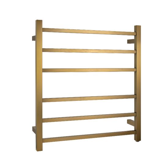6 - Bar Electric Heated Square Towel Rack in Brushed Yellow Gold