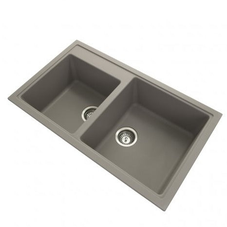 Carysil Vivaldi Double Kitchen Sink - Grey Granite, 860x500mm, German Engineered with Lifetime Warranty