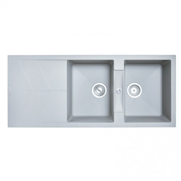 CARYSIL JAZZ Concrete Grey Double Kitchen Sink with Drainboard, 1160x500mm, German Engineered
