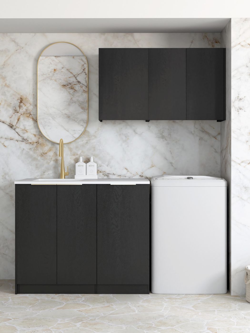 Byron 1715x600x2100 Black Oak Laundry Cabinet Set (Style A)
