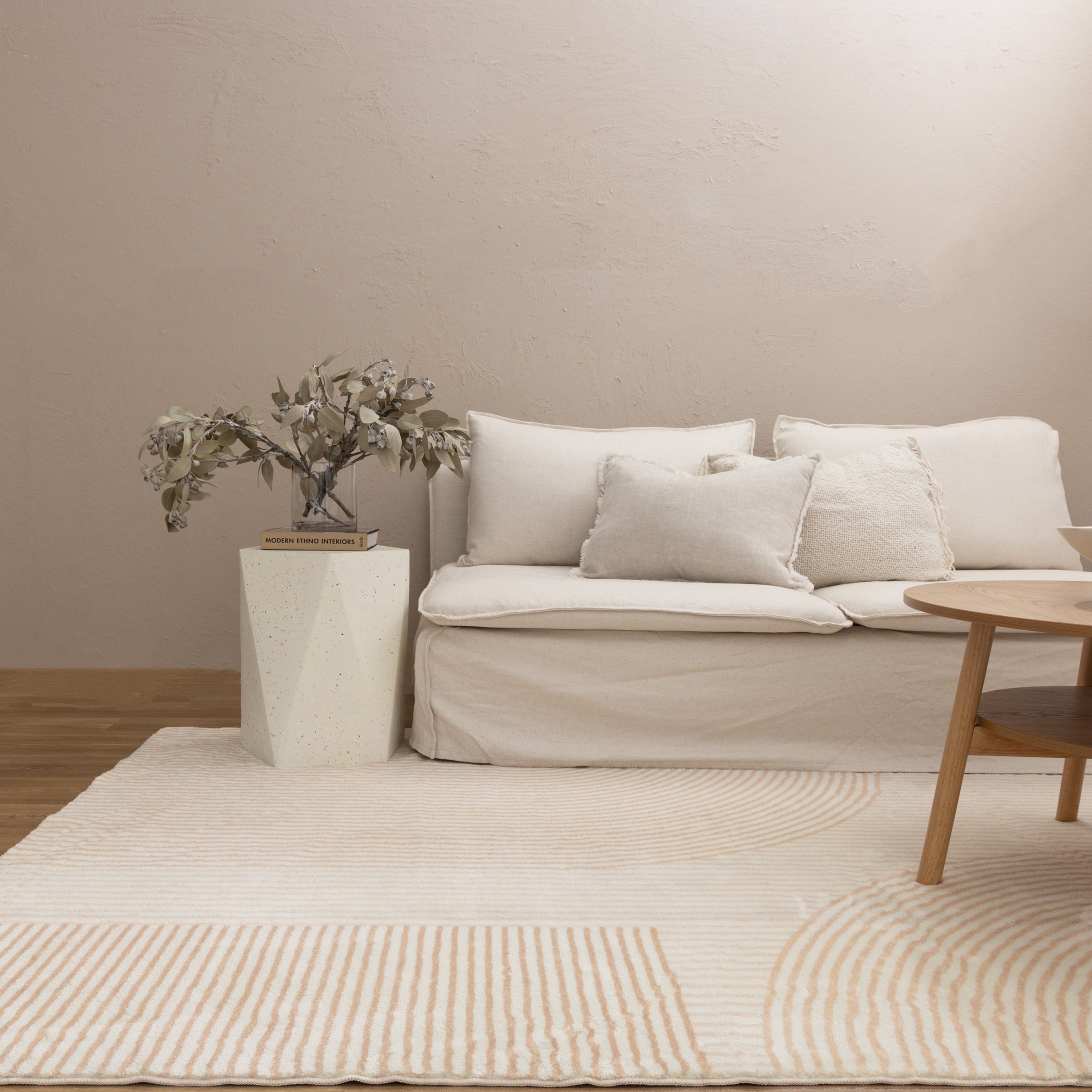 Beige Cloud Arches Luxury Machine - Washable Polyester Rug