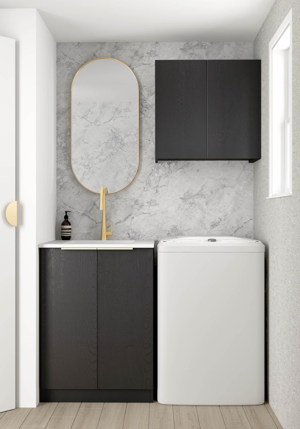 Hot Deal! Byron Black Oak Mini Laundry Wall and Base Cabinet Set (650mm)