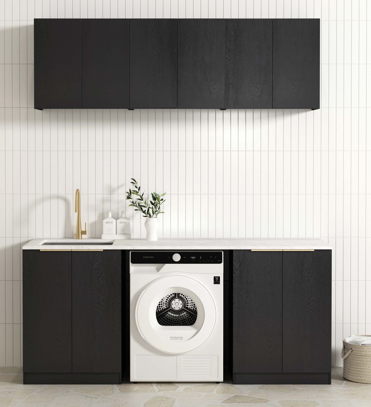 Hot Deal! Byron Black Oak 1960x600x2100 Laundry Cabinet Set (Style B)