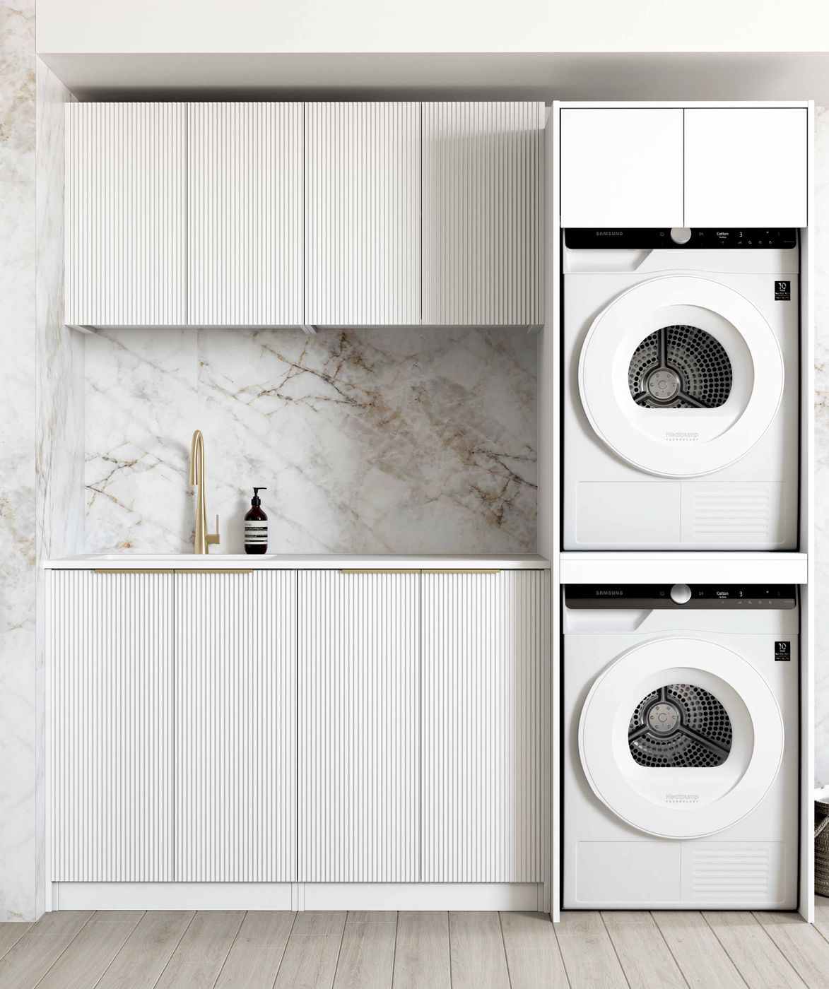 1960x600x2100mm BURLEIGH White Stone Top Laundry Cabinet Set (Style C)