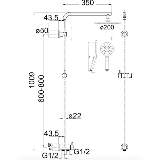 Hot Sale! Cora 200 mm Chrome Multi - function Shower Set with Two Hoses