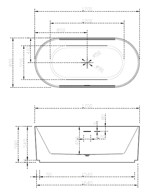 Hot Sale! Oslo Gloss White Free-Standing V-Groove Oval Bathtub (1500/1700mm)