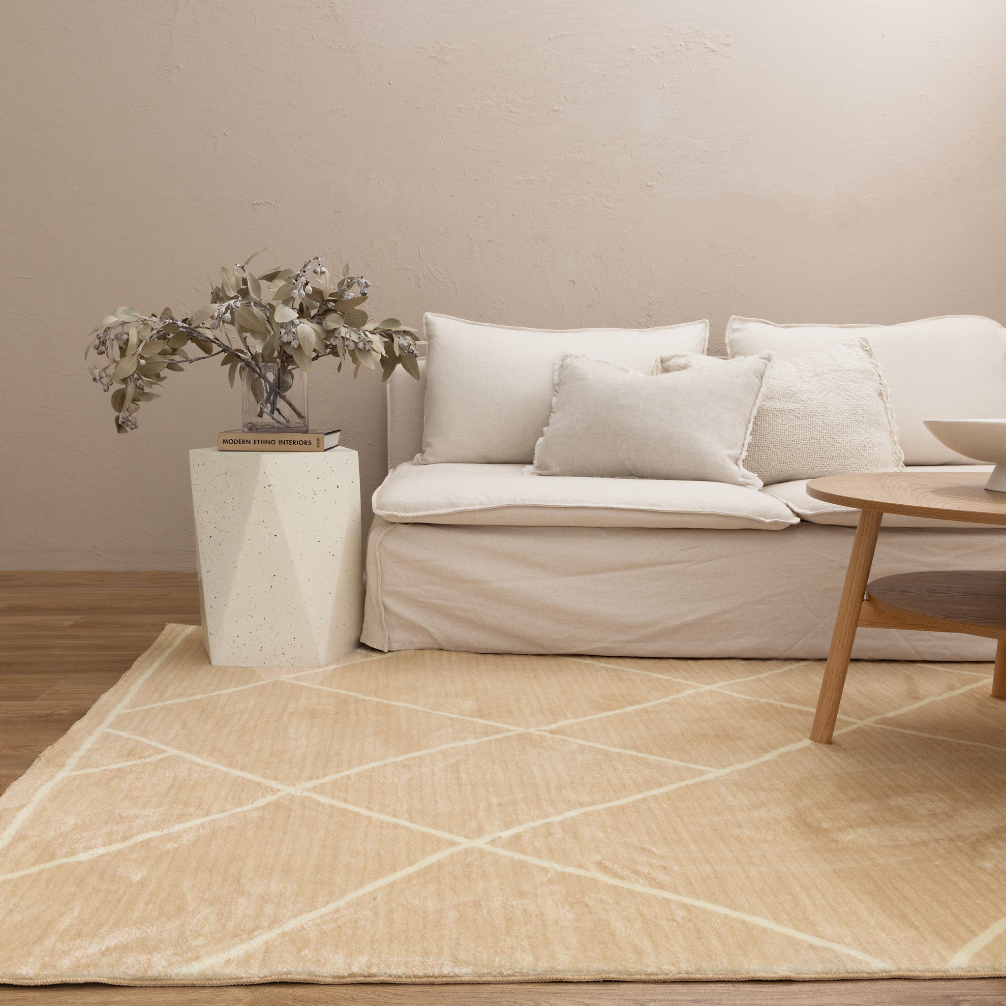 Beige Cloud Diamonds Machine - Washable Polyester Rugs for Modern Living