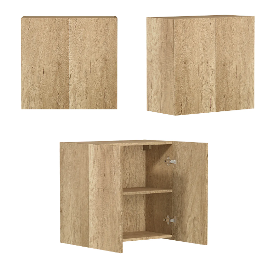 Byron 1305x600x2100mm Natural Oak Laundry Cabinet Set with Stone Top (Style A)