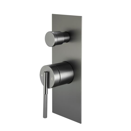 Modern Brushed Gun Metal Wall - Mounted Bathroom Shower Mixer with Diverter