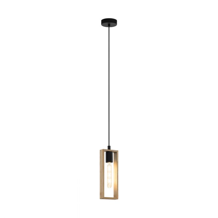 Brown Wood Pendant Light LITTLETON 73N with Black Metal Accents