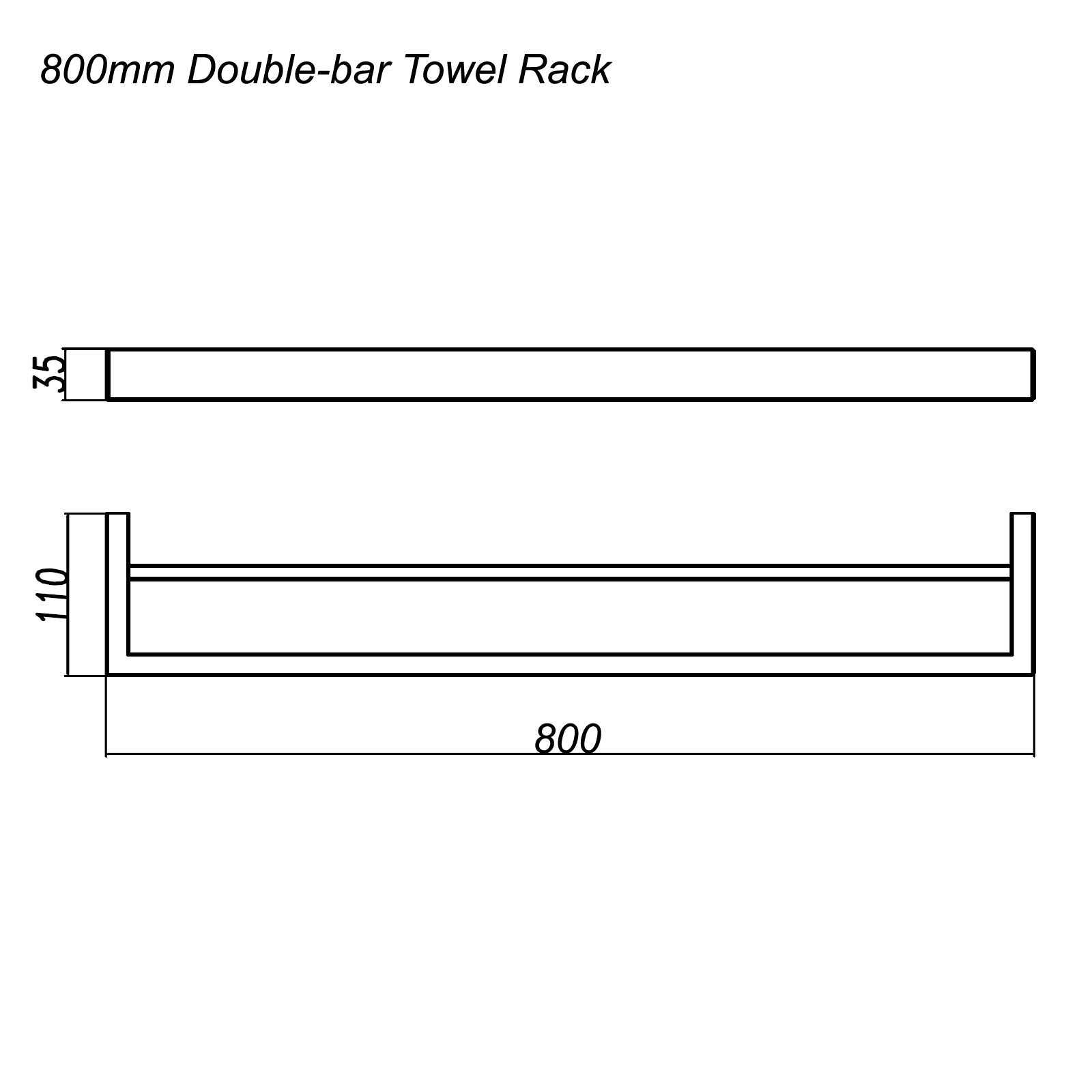 800mm Cavallo Double Towel Rail in Gun Metal Grey Square Design