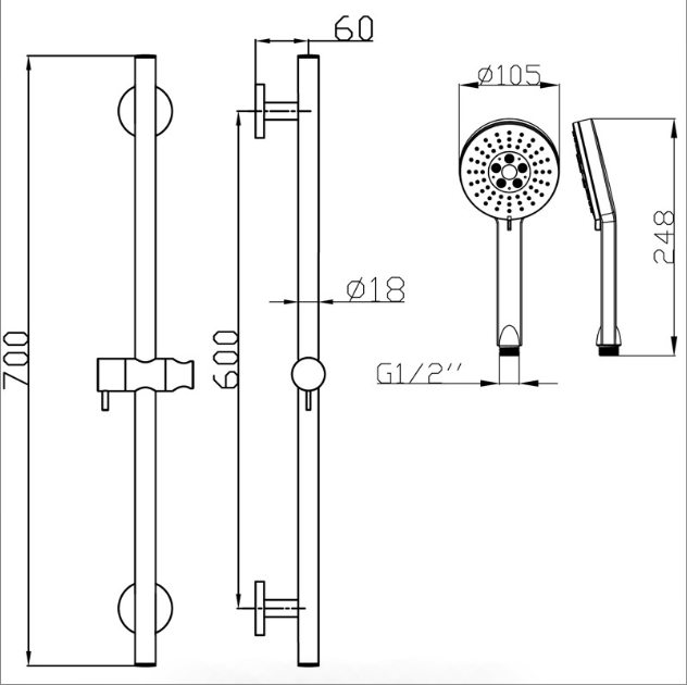 Hot! Otus Matte Black Sliding Rail Shower Set