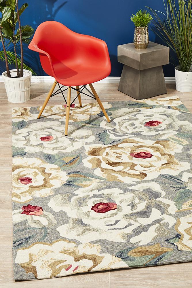 Amazing Deal! Copacabana Grey Gorgeous Peony Indoor-Outdoor Rug for Your Space